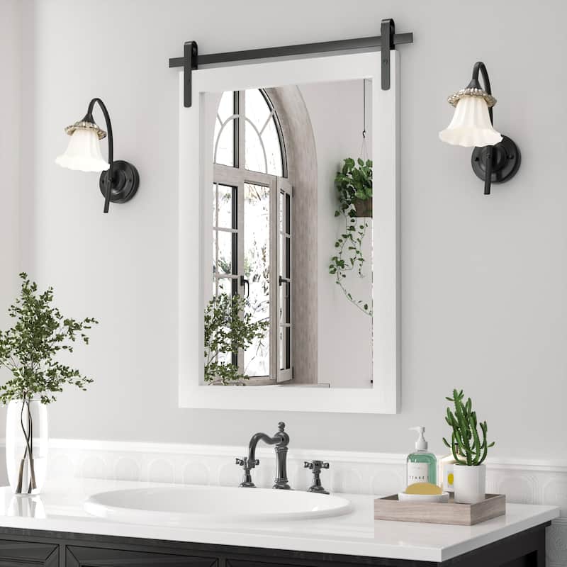 Modern Wall Mirrors, Rectangular Mirror with Wood Framed, Bathroom Mirror Barn Mirror Barn Door Mirror with Multi Size - 18W * 26H Inches - White