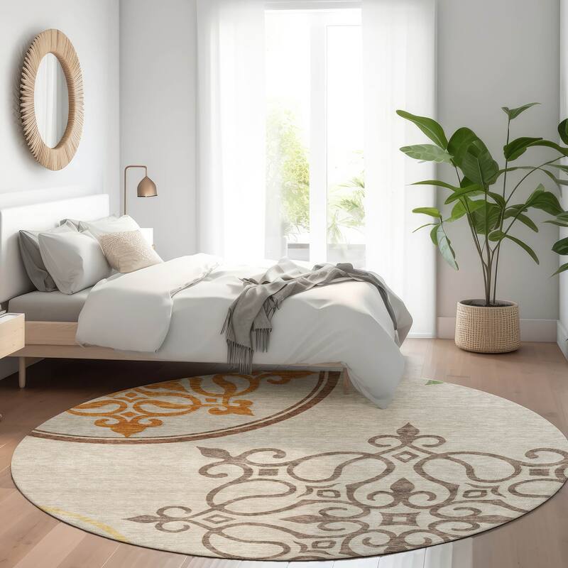 Premium Washable Super Soft Transitional Scroll Mayfield Rug - Taupe - 8' x 8'