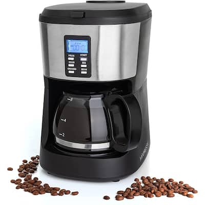 5-Cup Drip Coffee Maker, Automatic Brew Coffee Pot Machine with Built-In Burr Coffee Grinder