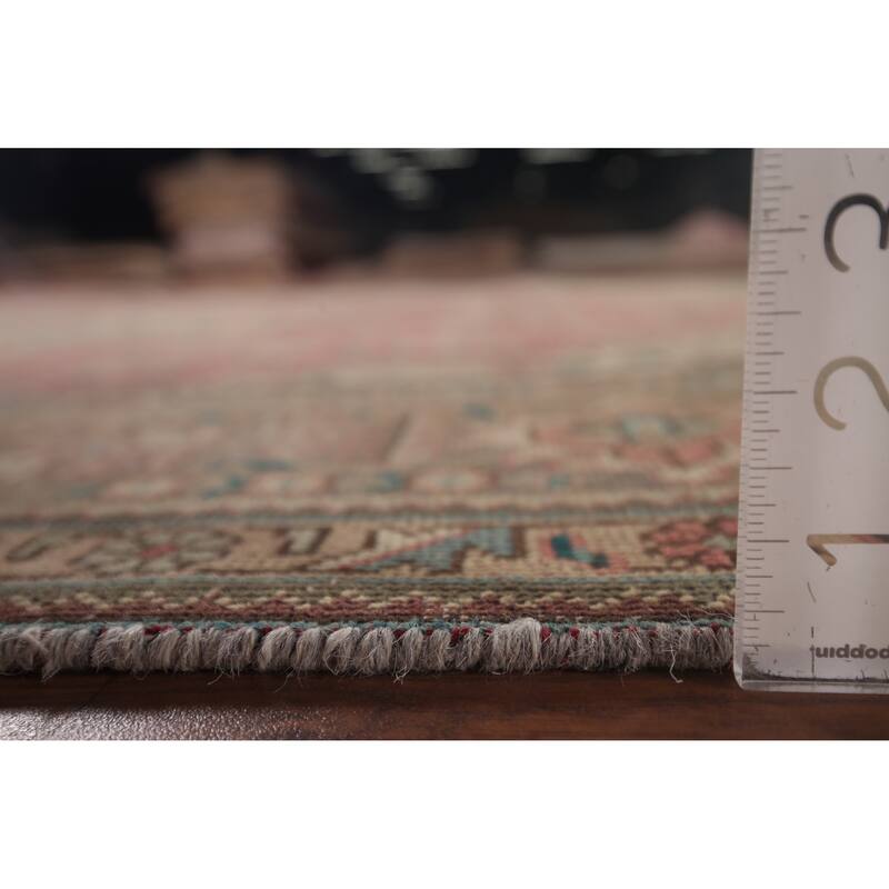 Pink Geometric Tabriz Persian Vintage Rug Hand-Knotted Wool Carpet - 6'7"x 9'8"