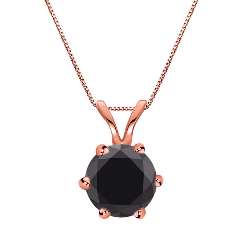 Auriya 14k Gold 1 1/2ctw Solitaire Black Diamond Necklace 6-Prong - Rose