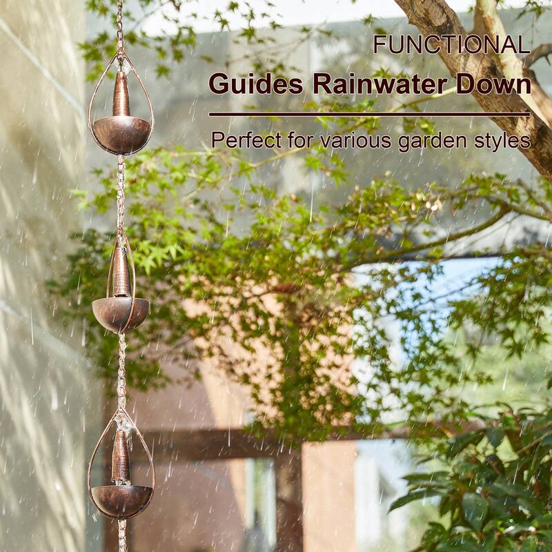 Glitzhome 8.5ft Faux Copper Bowl and Bell Shaped Rain Chain with Clip