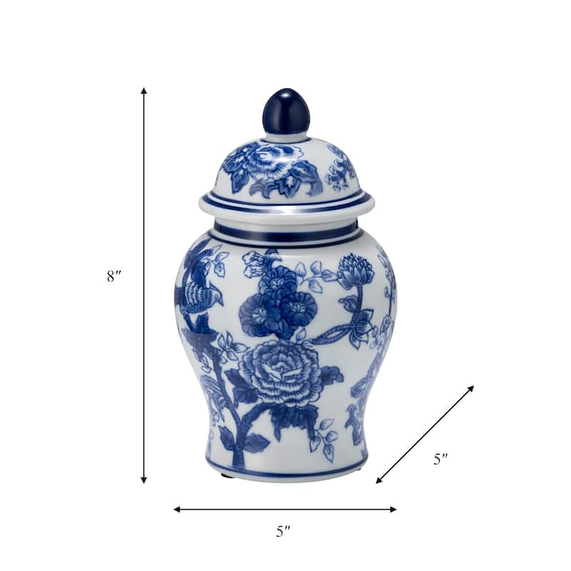 Sagebrook Home Ceramic Chinoiserie Ginger Jar with Lid