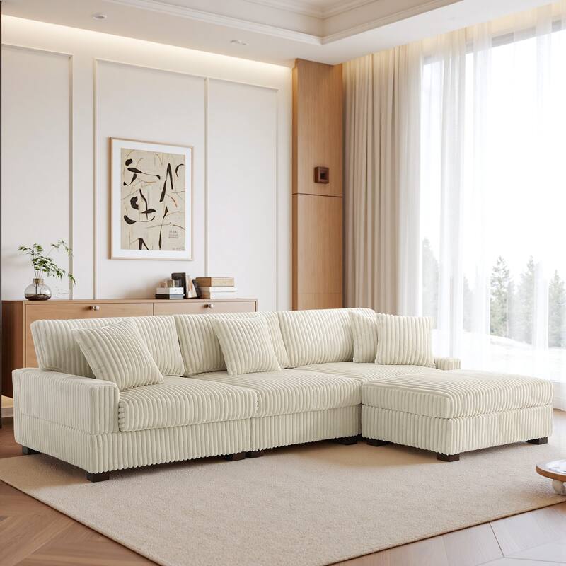 118.3" W Upholstered Sectional Modular Sofa with Ottoman