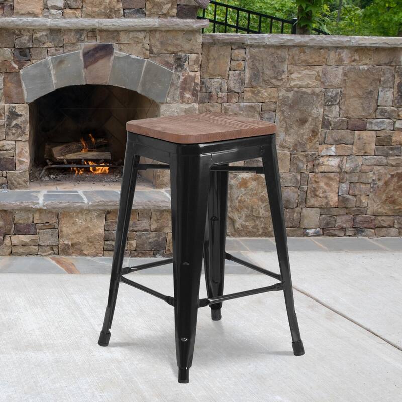 Indoor/Outdoor Backless Counter Stool with Poly Resin Seat