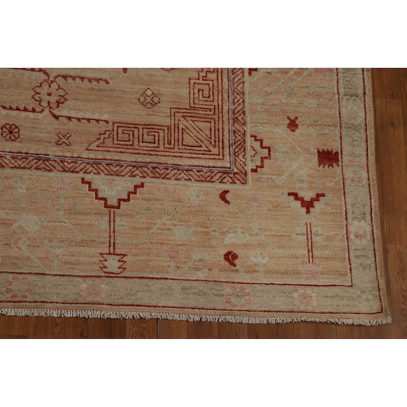 Hand Knotted Oriental 100% Wool Carpet Transitional Floral Brown Oushak Area Rug - 11' 11'' X 8' 11''