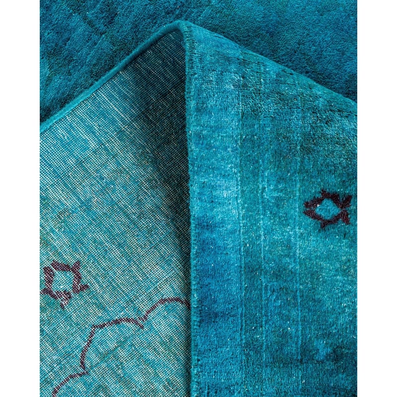 Overton Hand Knotted Wool Vintage Inspired Modern Contemporary Overdyed Blue Area Rug - 10' 1" x 17' 10"