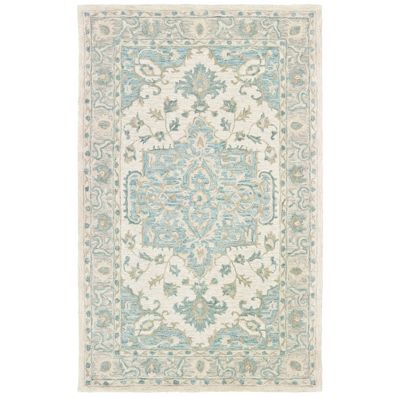 Sevita Loomline Turquoise Medallion Hand-Tufted Wool Indoor Area Rug