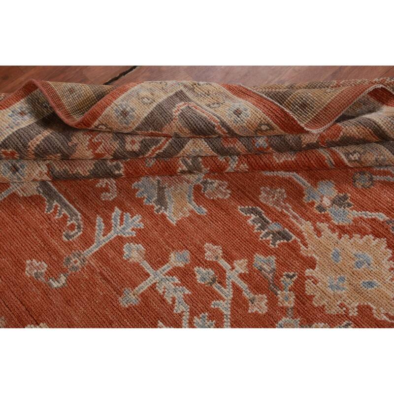 Hand Knotted Oriental 100% Wool Carpet Transitional All-Over Oranges & Rust Oushak Area Rug - 12' 4'' X 9' 3''