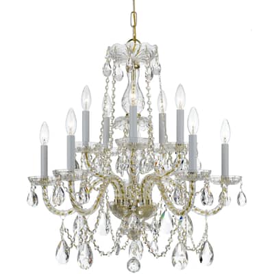 Traditional Crystal 10 Light Clear Swarovski Strass Crystal Brass Chandelier - 26'' W x 26'' H