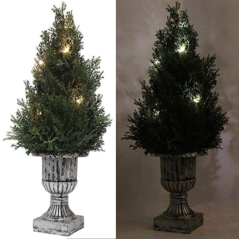Shop Kanstar 18 Decorative Green Artificial Topiary National Tree Plant In Plastic Pot W 10led Lights Overstock 19754803
