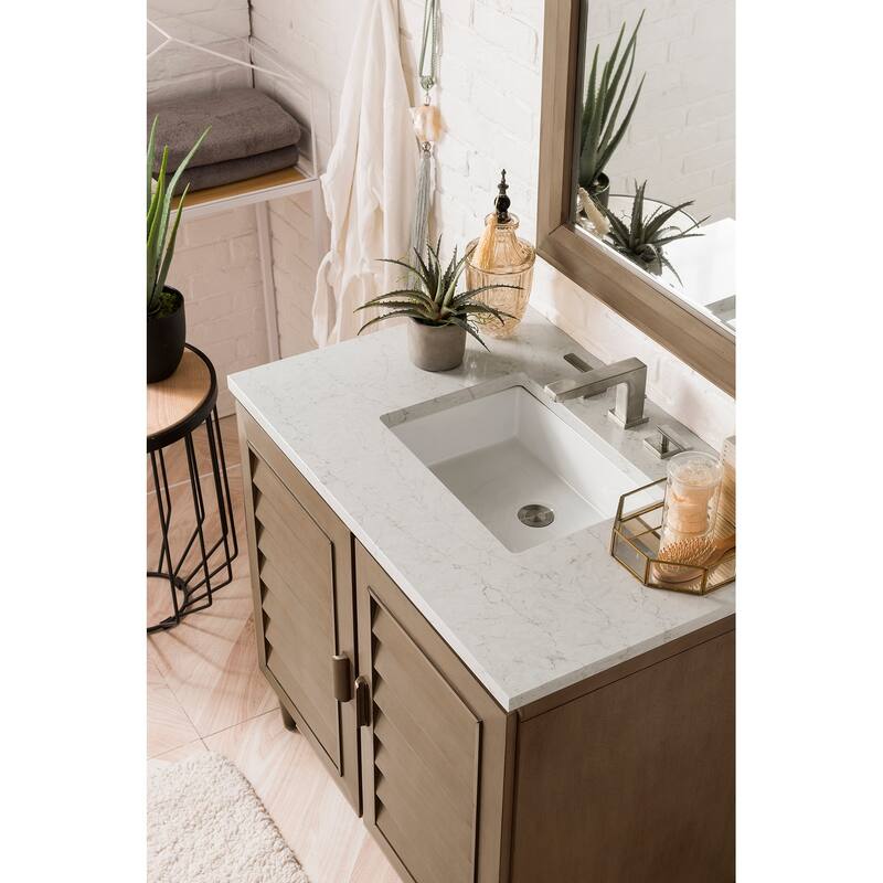 James Martin Vanities Portland 36" Single Vanity, Whitewashed Walnut - 36 x 23.5 x 34.3 - Eternal Jasmine Pearl Quartz