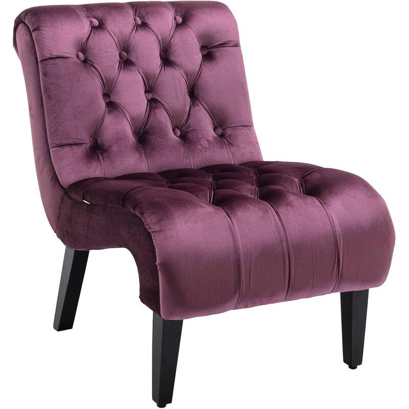 Roomfitters Velvet Armless Accent Chair, Upholstered Button Leisure Chair with Wood Legs for Living Room