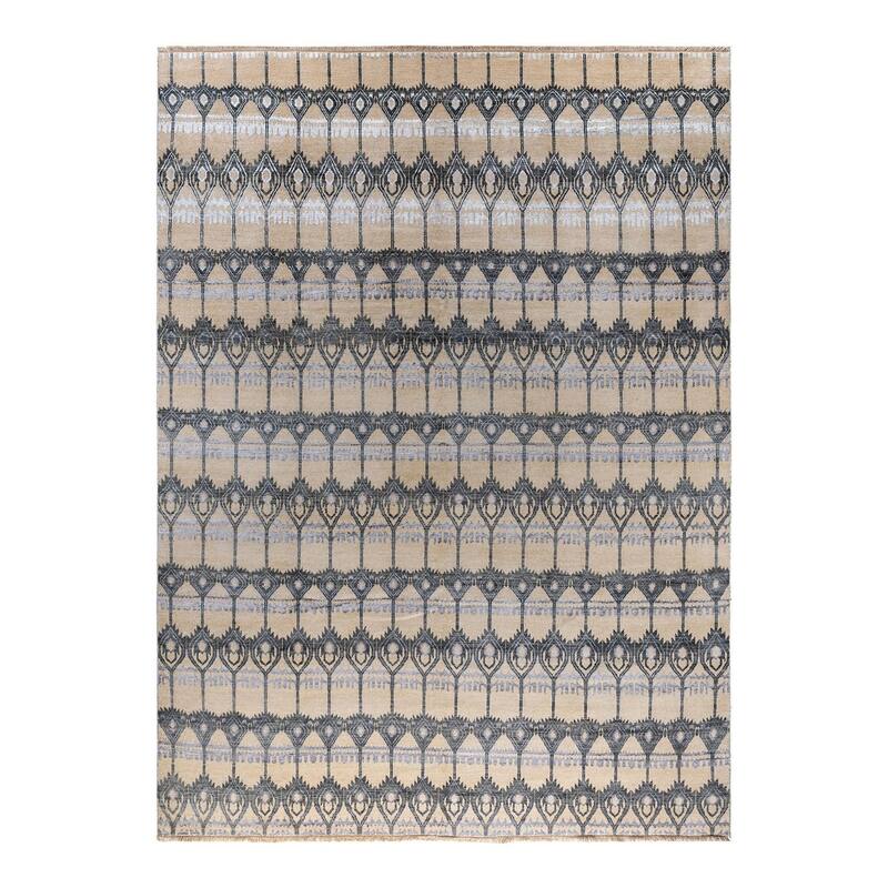 Ikat One-of-a-Kind Hand-Knotted Area Rug, Ivory - 9' 0" x 12' 0"