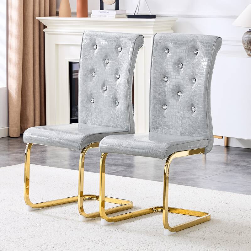 Retro Alligator-Embossed Faux Leather Dining Chairs with Crystal Buckle, Accent Upholstered Kitchen Chairs