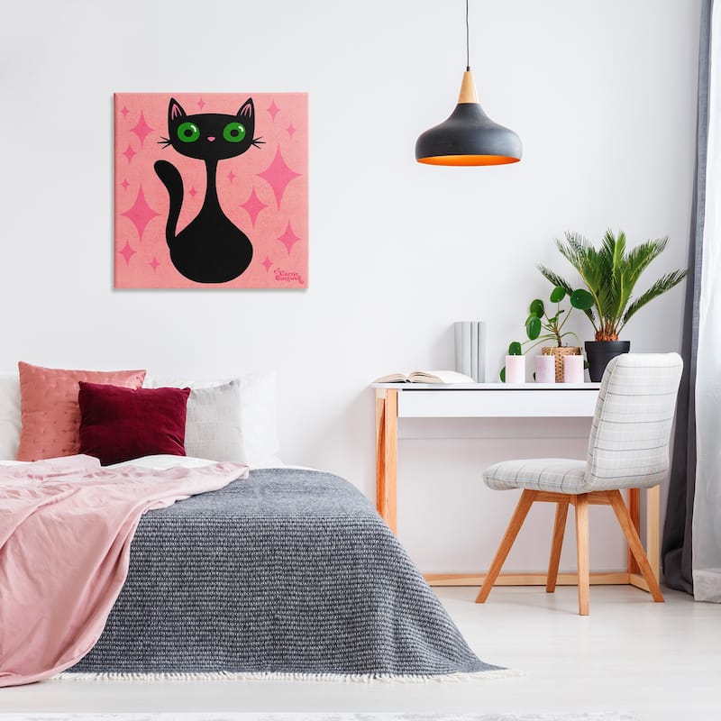 Stupell Cat with Pink Diamonds Canvas Wall Art Design By Carrie Cantwell