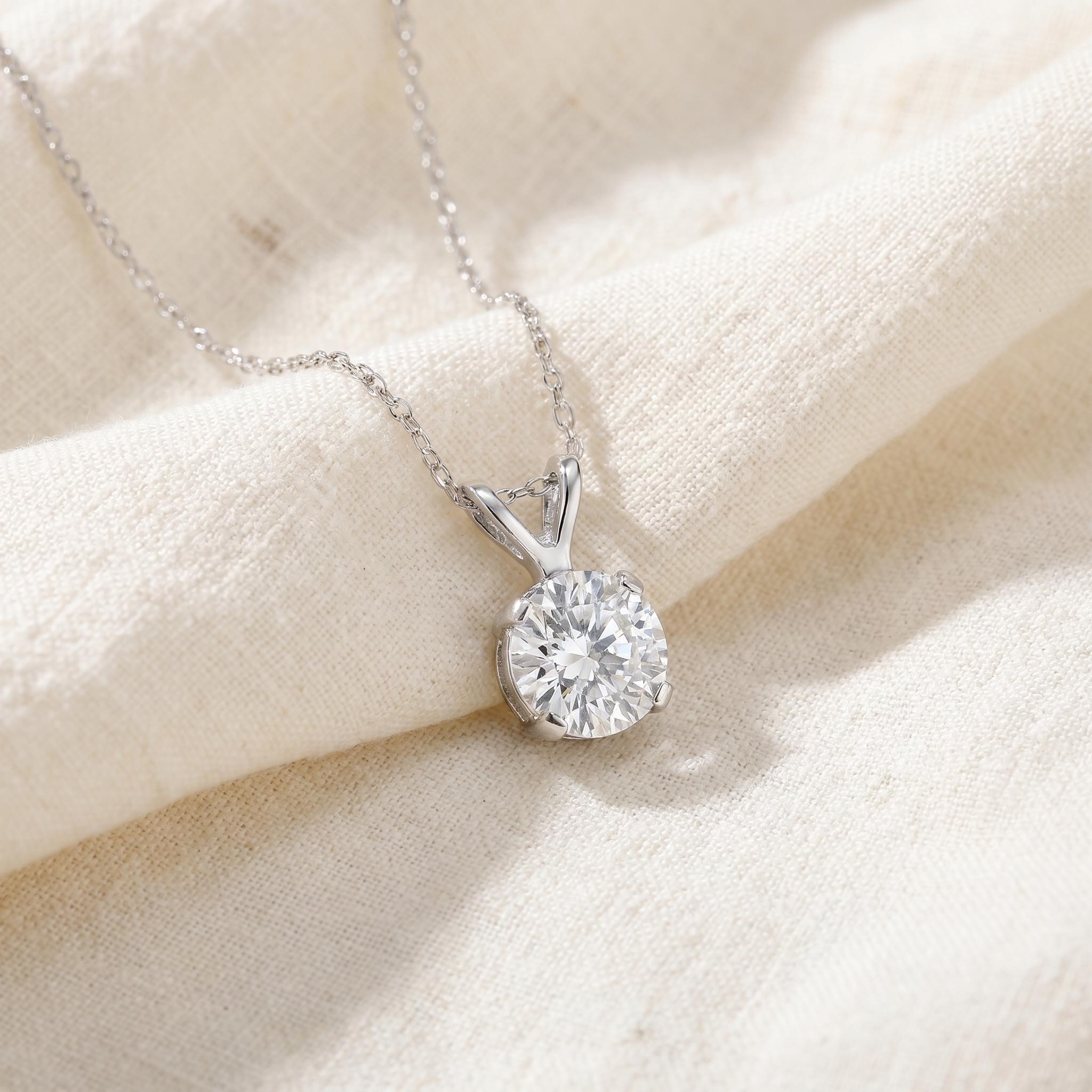 Bliss Diamond 3/4ct Diamond Solitaire Pendant White Gold Womens Necklace Enhanced