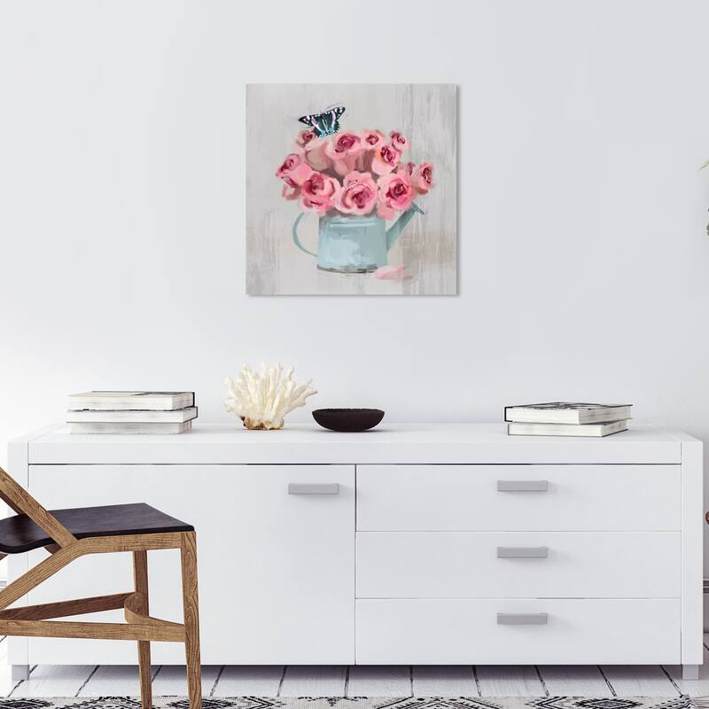 Wynwood Studio Canvas Floral and Botanical Contemporary Floral Pot Pink and Light Gray Farmhouse Wall Art Canvas Print - 20 x 20