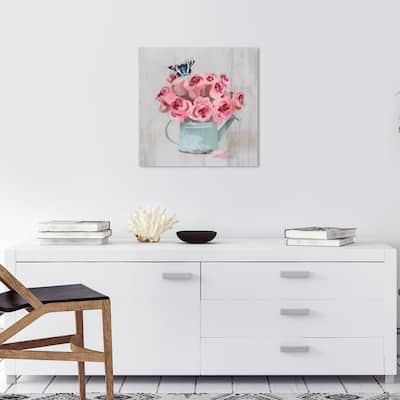 Wynwood Studio Canvas Floral and Botanical Contemporary Floral Pot Pink and Light Gray Farmhouse Wall Art Canvas Print