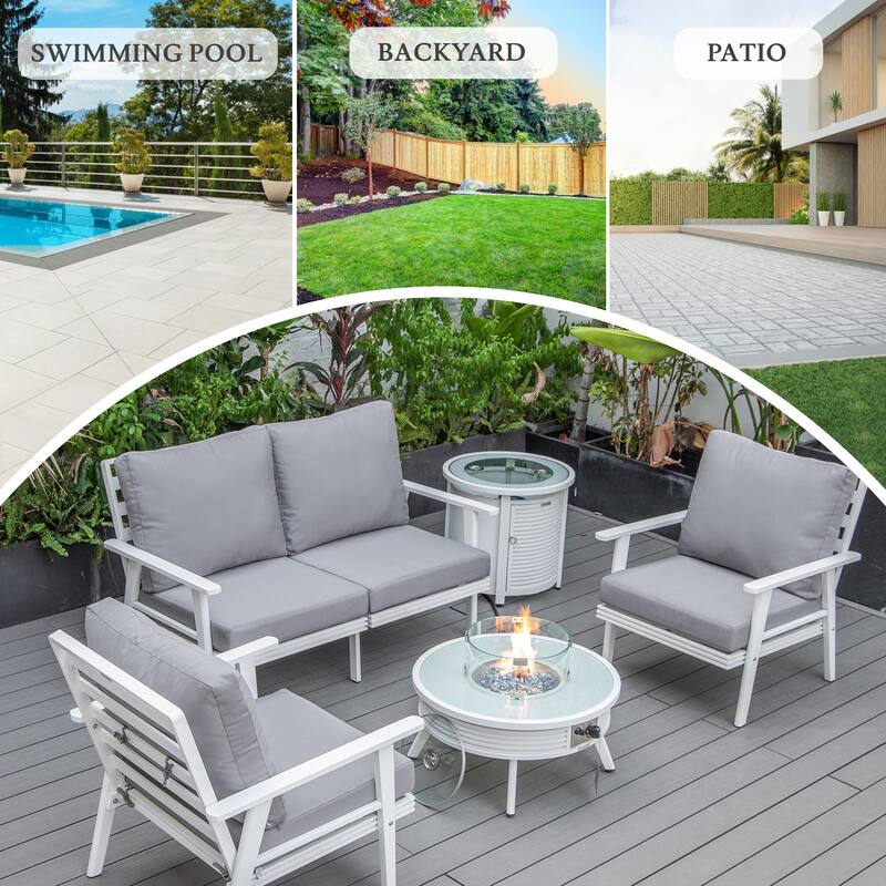 Walbrooke Outdoor Patio Furniture Set with Aluminum Frame Polyester Upholstered Seating and 37000 BTU Propane Burner