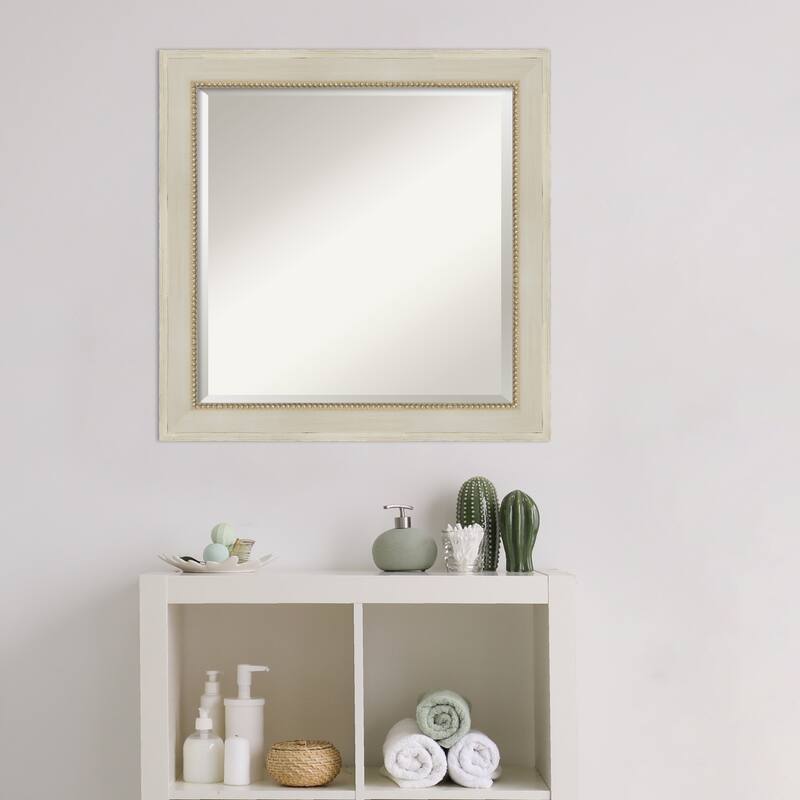 Beveled Wood Bathroom Wall Mirror - Parthenon Cream Frame - Parthenon Cream