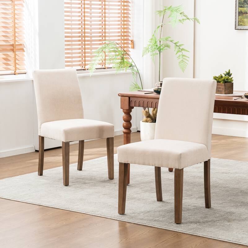 Upholstered Modern Dining Chairs, Linen Fabric Side Chairs Set of 2