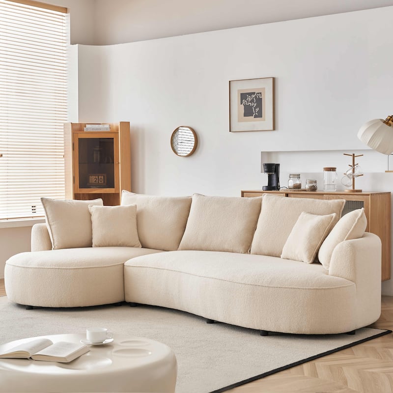 122.8" Modern Teddy Fabric Cloud Curved Sofa -- Left Facing