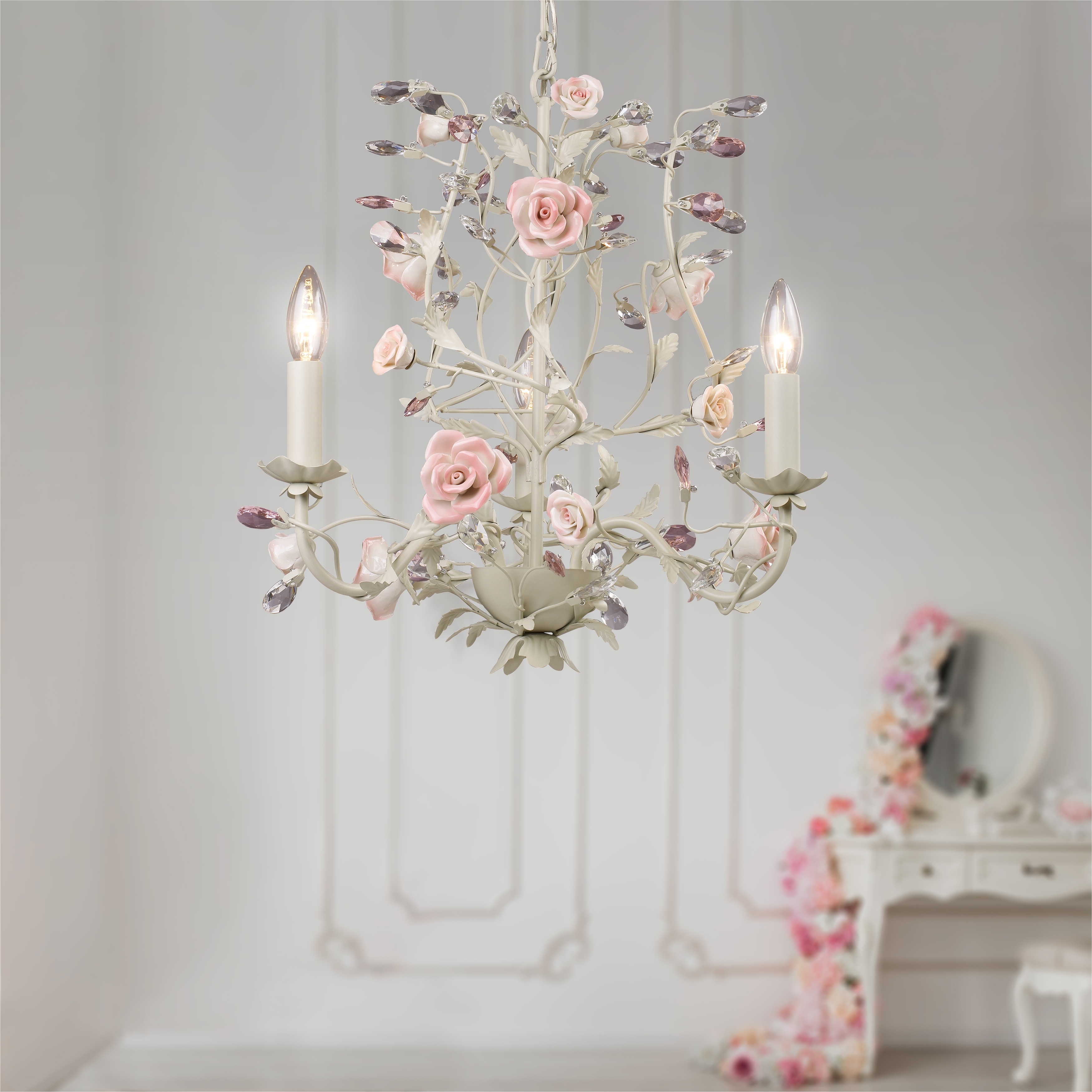 Elk Lighting 'Heritage' 3-light Cream Rose Chandelier