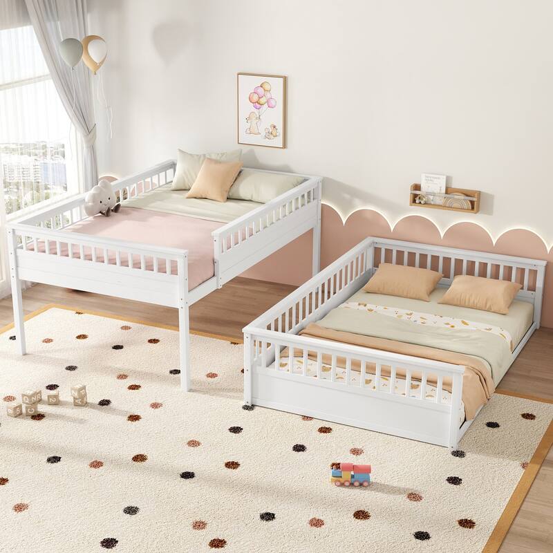 Detachable Wooden Bunk Bed, Divided Into 2 Individual Beds Frame
