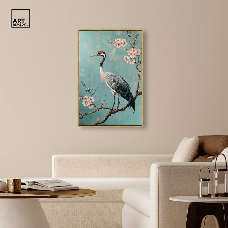 Crane in Blossom Canvas by Art Remedy