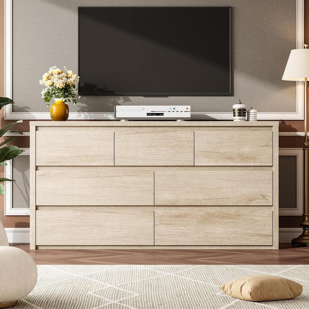 Modern Wide 7 Drawer Dresser Storage Cabinet for Living Room, Hallway Entryway