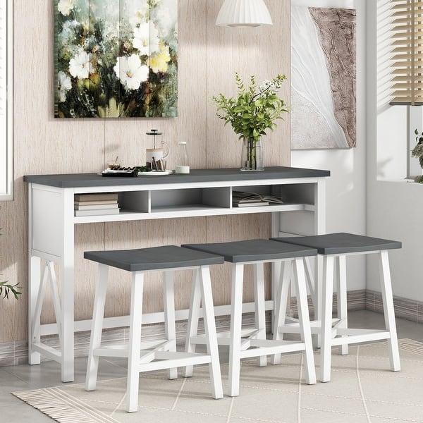 Farmhouse Counter Height 4Piece Dining Table Set with 3 Stools Bed