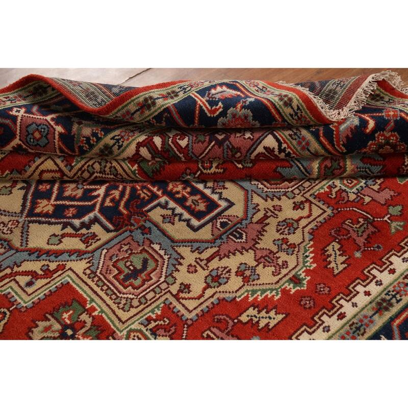 Geometric Heriz Serapi Oriental Area Rug Hand-Knotted Wool Carpet - 7'10"x 9'10"