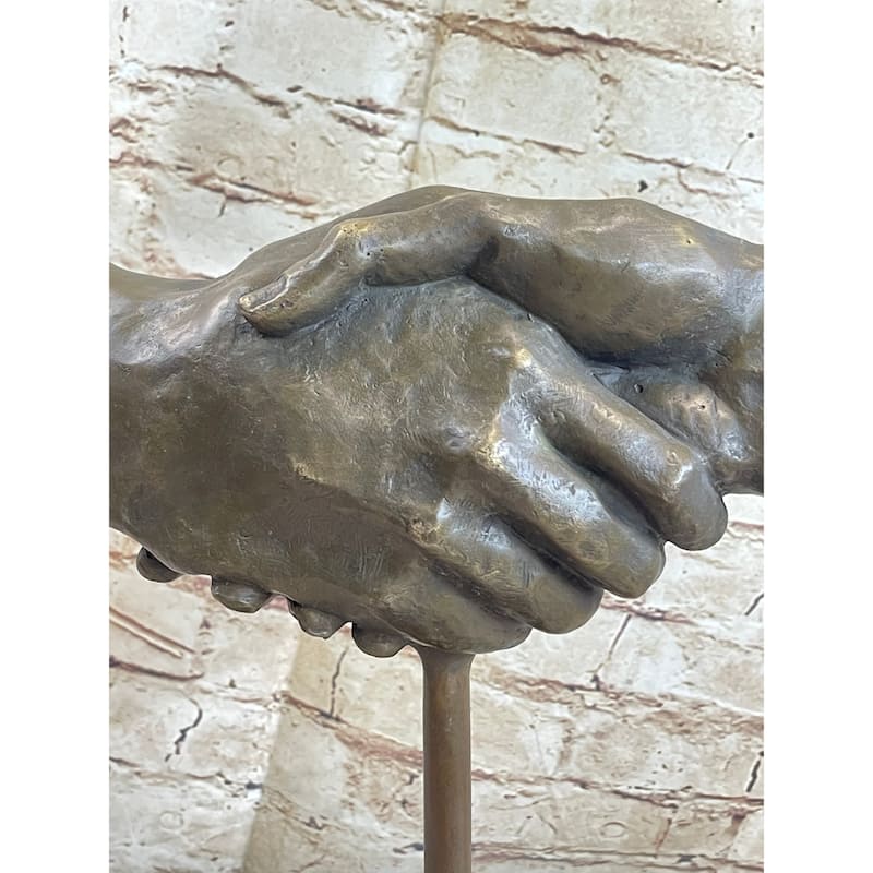 Handshake Friendship Surreal Abstract Bronze Statue Sculpture Marble Base Dali 15 Inches X 14 Inches