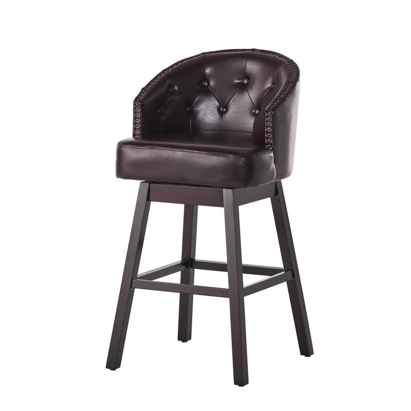 Roomfitters Swivel Bar Stools Set of 2, Tufted Faux Leather with Nailhead Trim, Counter Height Chairs, Brown