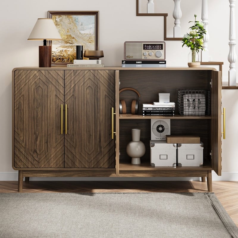 Sideboard Buffet Cabinet with Adjustable Shelves and Elegant Artistic Design for Home Decor