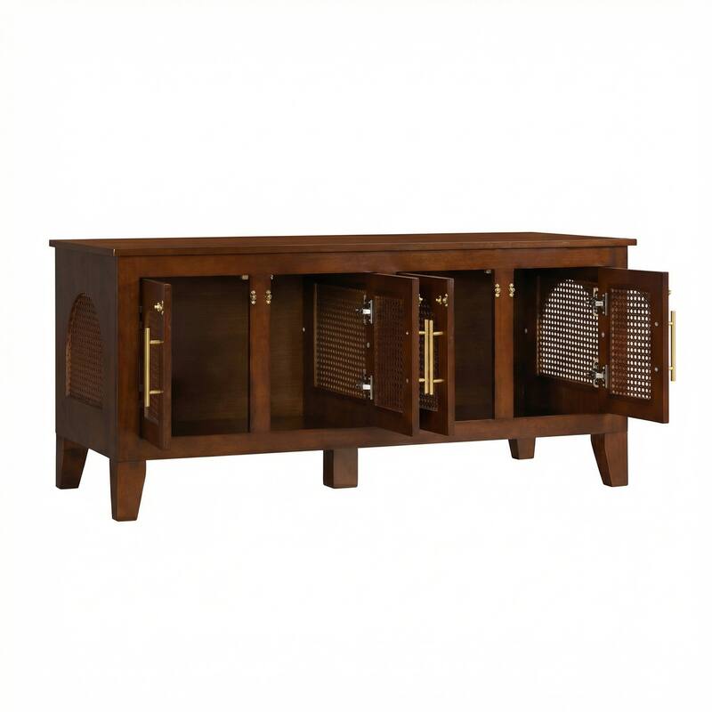 Christopher Knight Home - 47"W Rubber Wood Dog Crate Cabinet with Rattan Doors & Storage