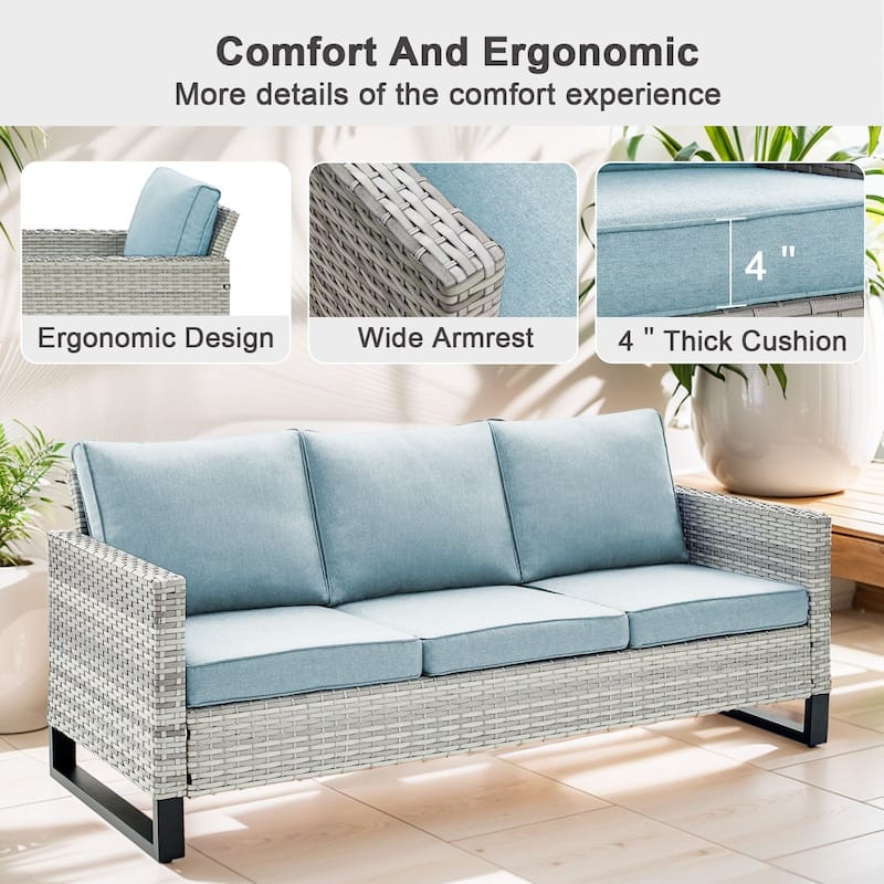 Gymojoy 3-Seat Outdoor Sofa, All-Weather PE Wicker