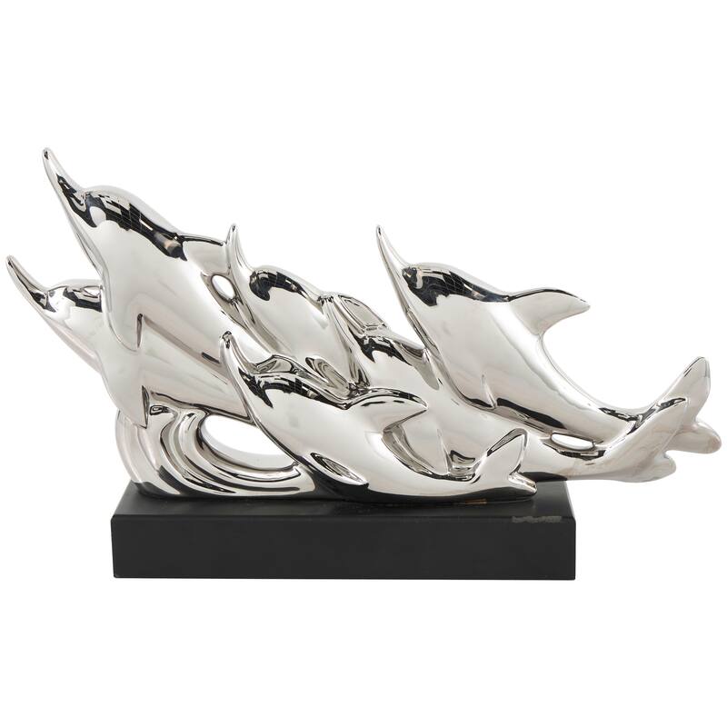 Silver Ceramic Animal Sculpture with Black Block Base