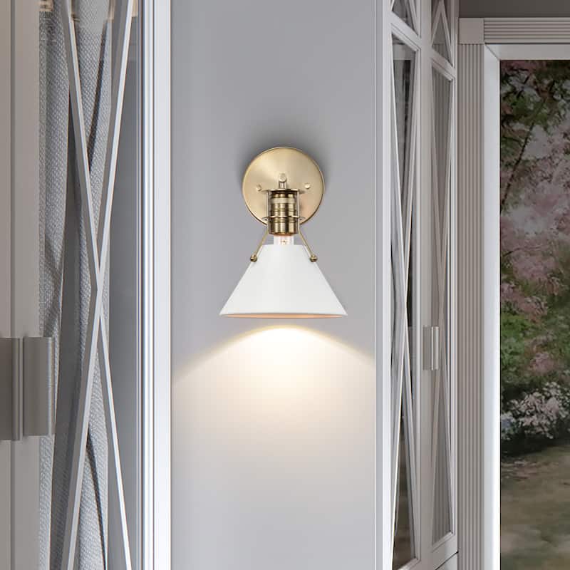 Outpost 1 Light Wall Sconce Matte White with Burnished Brass