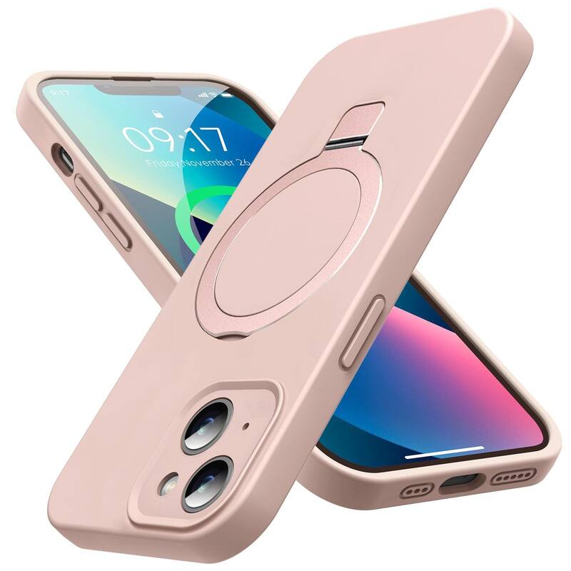 6.1 inch iPhone 13 Case, Liquid Silicone, Moisturizing Factor, Extreme Soft Slim Phone Case with Stand, Compatible with MagSafe - Pink