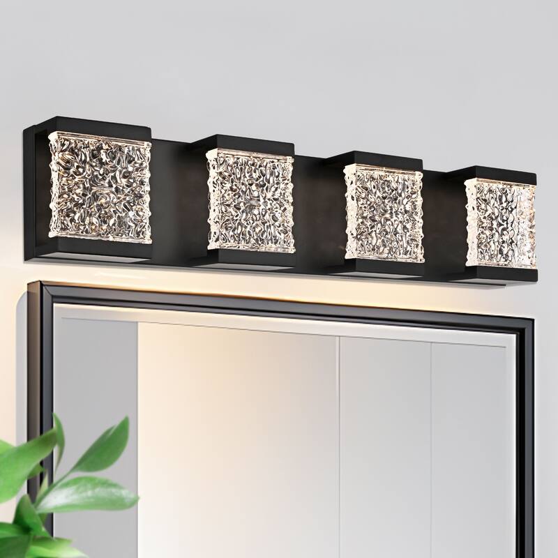 25" 4-Light LED Vanity Light with Crystal Glass - Black