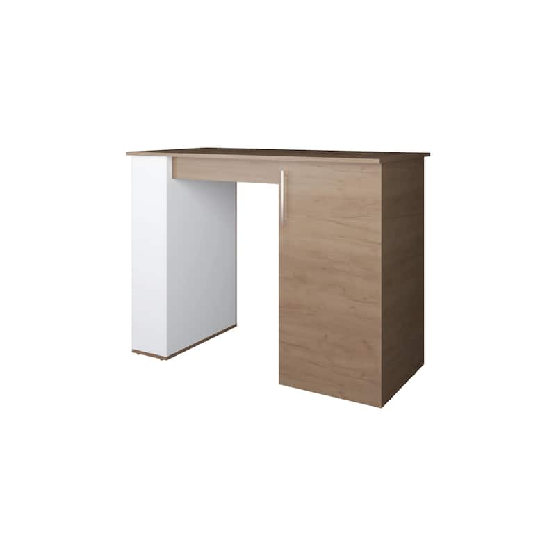 White and Natural Oak Kitchen Island with 1-Door and Open Storage
