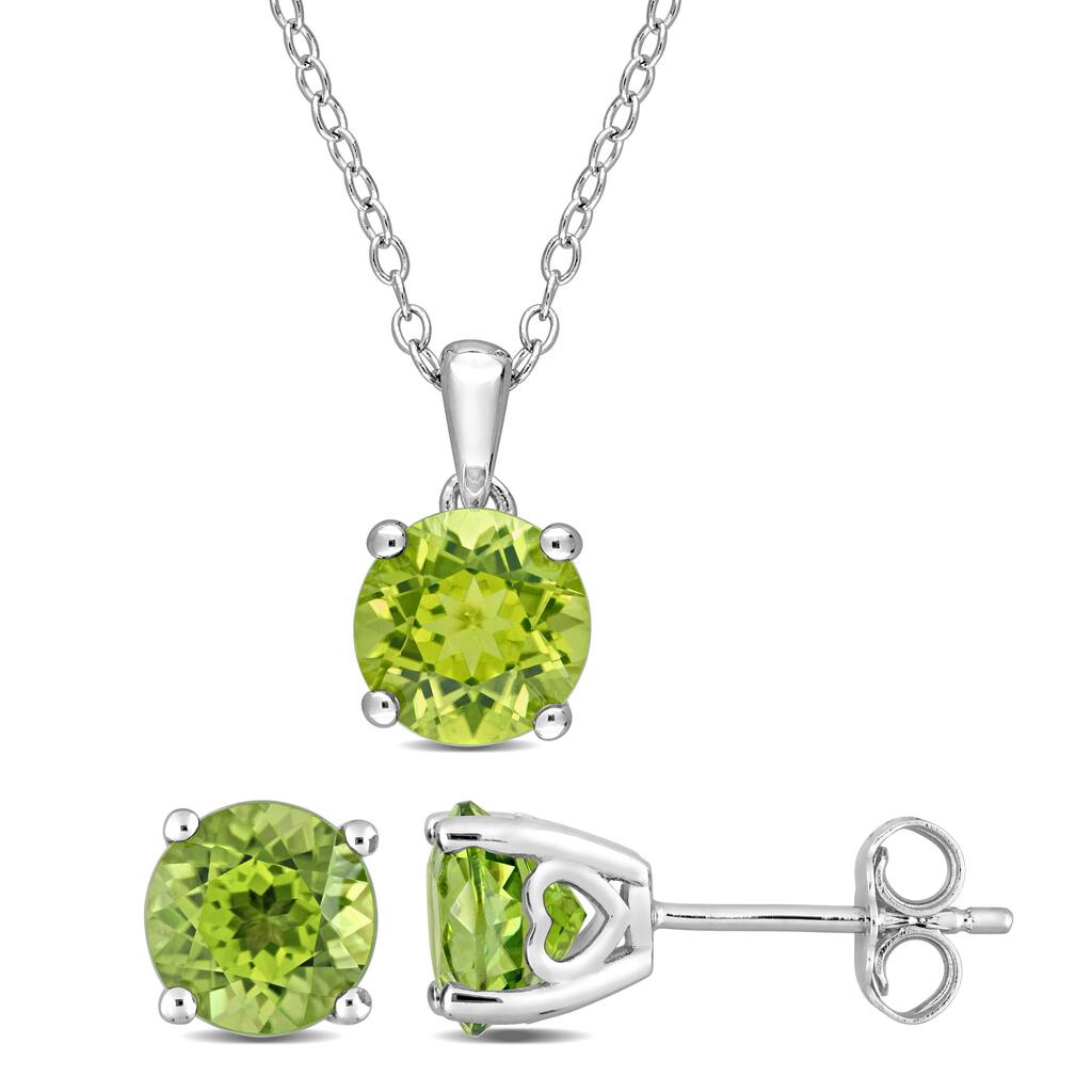 Miadora 4 1/2ct TGW Peridot Solitaire Stud Earring and Necklace Set in Sterling Silver
