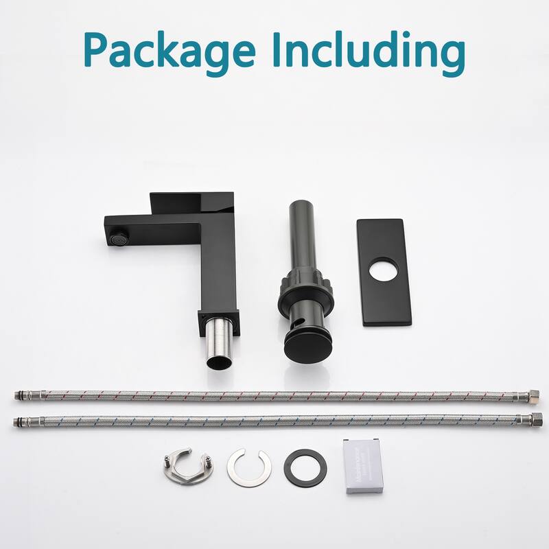Modern Single Handle Bathroom Sink Faucet with Deck Plate and Drain Assembly, Fingerprint Resistant, Single Hole