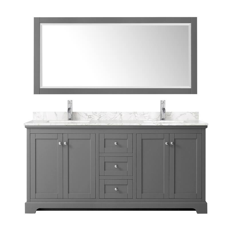 Avery 72 Inch Double Vanity, Cultured Marble Top, 70 Inch Mirror