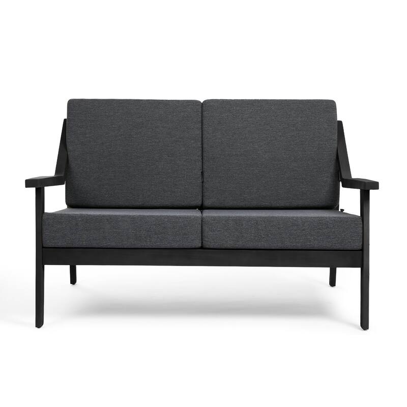 2-piece Brown/ Black Teak Cushioned Patio Loveseat Set with Coffee Table