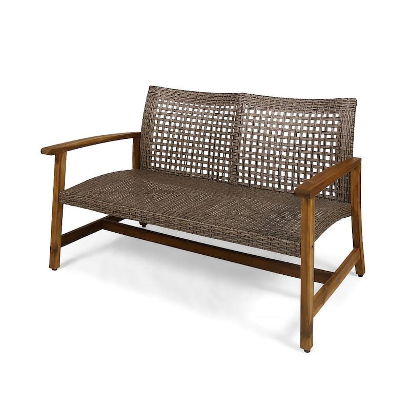 Outdoor Loveseat Natural Wood and Wicker by Christopher Knight Home