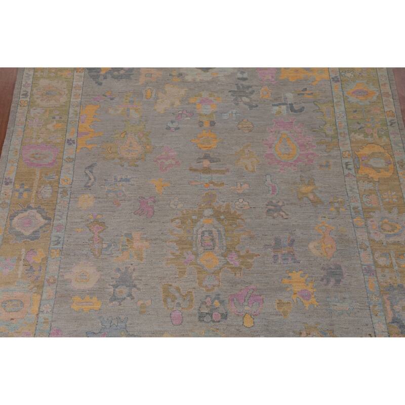 Hand Knotted Oriental 100% Wool Carpet Transitional All-Over Greys & Charcoal Oushak Area Rug - 9' 3'' X 7' 9''
