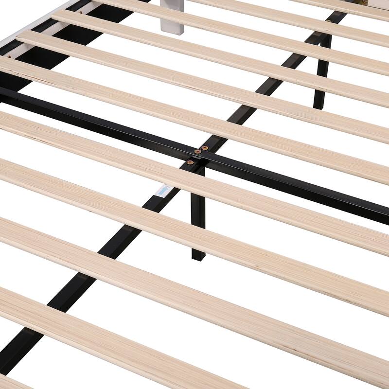 Upholstered Platform Bed for Kids, Velvet Bedframe with Flower Pattern Velvet Headboard, Wooden Bed Frame with Wood Slat Support